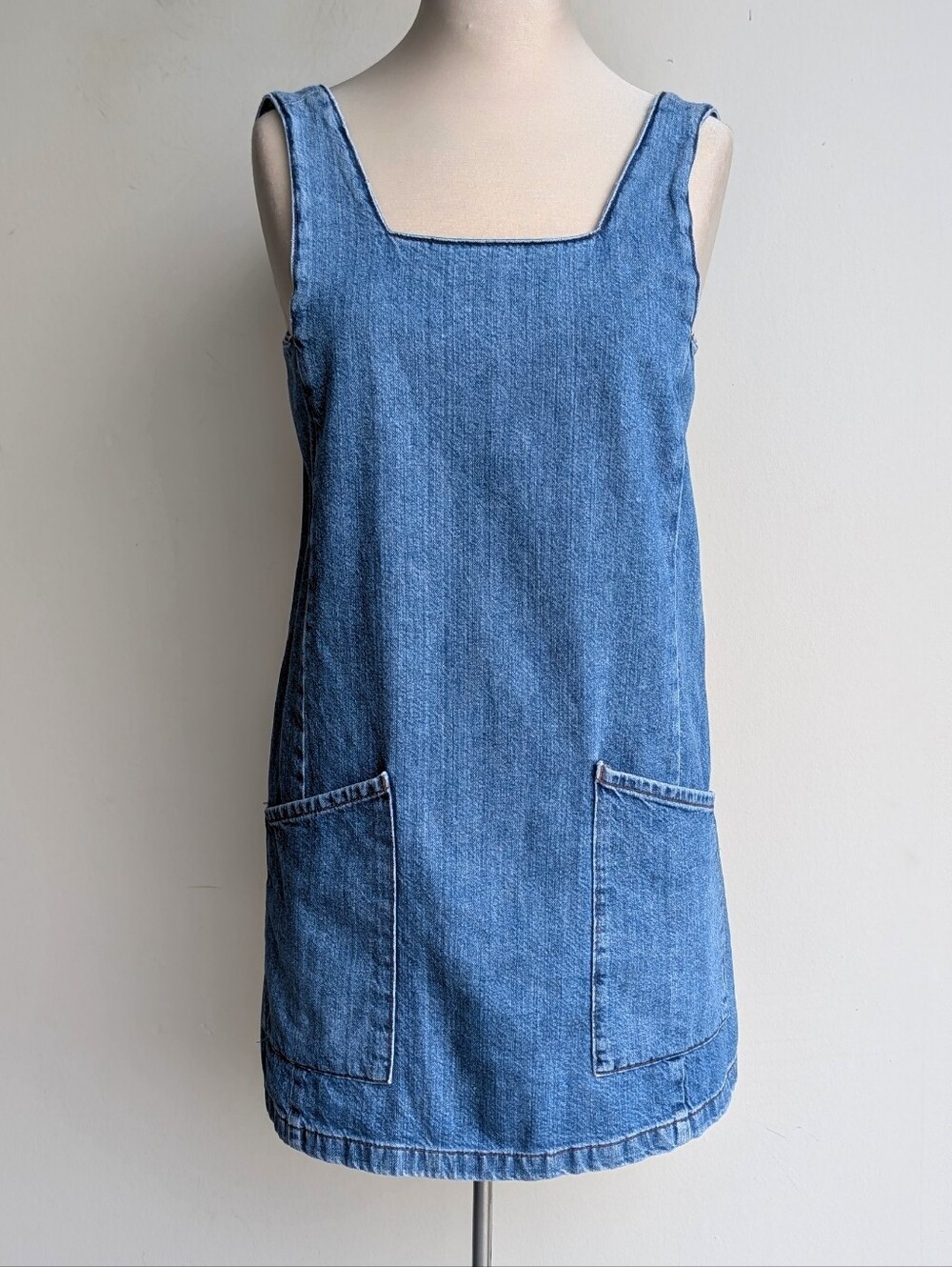 Topshop Denim Pinafore Overall Mini Dress